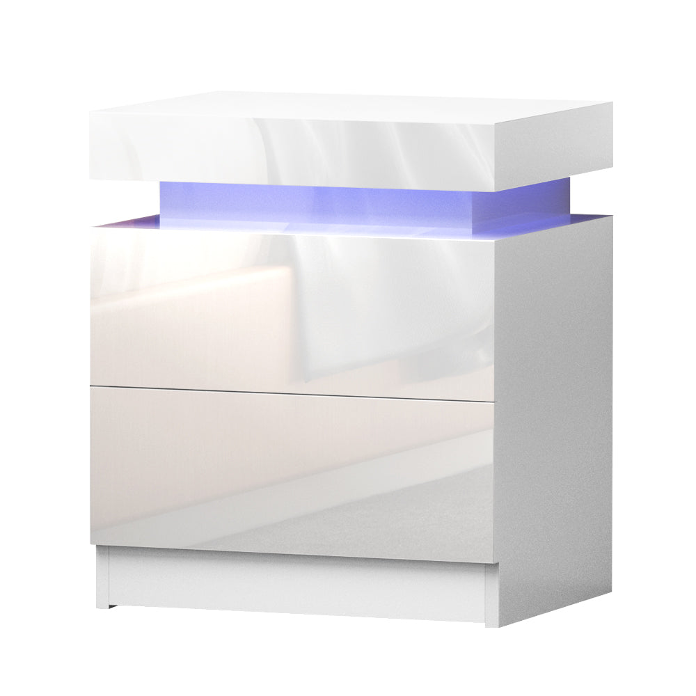 Artiss Bedside Table LED 2 Drawers Lift-up Storage - COLEY White-Bedside Tables-PEROZ Accessories