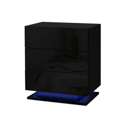 Artiss 2x Bedside Table LED 3 Drawers - MORI Black-Furniture &gt; Bedroom &gt; Bedside Tables-PEROZ Accessories
