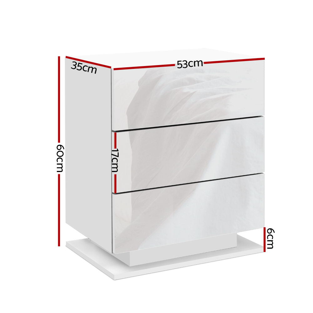 Artiss Bedside Table LED 3 Drawers - MORI White-Bedside Tables-PEROZ Accessories