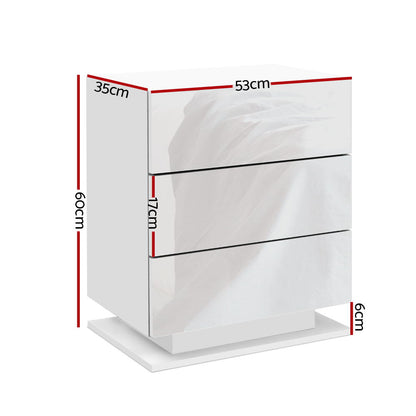 Artiss Bedside Table LED 3 Drawers - MORI White-Bedside Tables-PEROZ Accessories