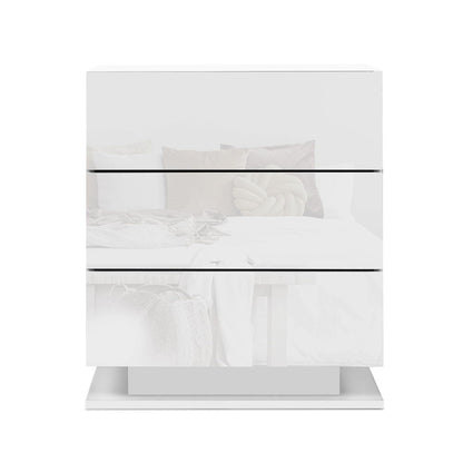 Artiss Bedside Table LED 3 Drawers - MORI White-Bedside Tables-PEROZ Accessories