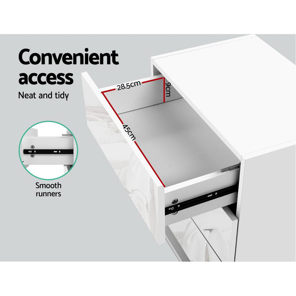 Artiss Bedside Table LED 3 Drawers - MORI White-Bedside Tables-PEROZ Accessories