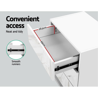 Artiss Bedside Table LED 3 Drawers - MORI White-Bedside Tables-PEROZ Accessories