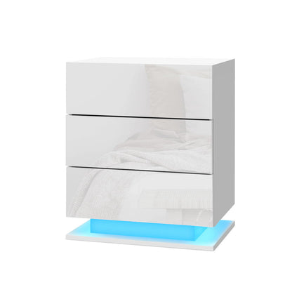 Artiss Bedside Table LED 3 Drawers - MORI White-Bedside Tables-PEROZ Accessories