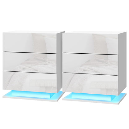 Artiss 2x Bedside Table LED 3 Drawers - MORI White-Furniture &gt; Bedroom &gt; Bedside Tables-PEROZ Accessories