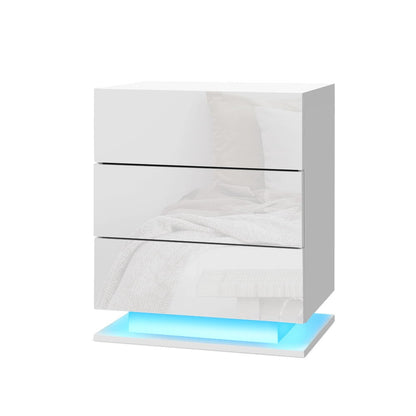 Artiss 2x Bedside Table LED 3 Drawers - MORI White-Furniture &gt; Bedroom &gt; Bedside Tables-PEROZ Accessories