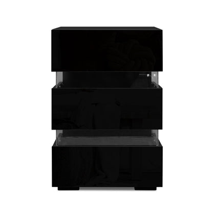 Artiss Bedside Table LED 3 Drawers - LUMI Black-Bedside Tables-PEROZ Accessories