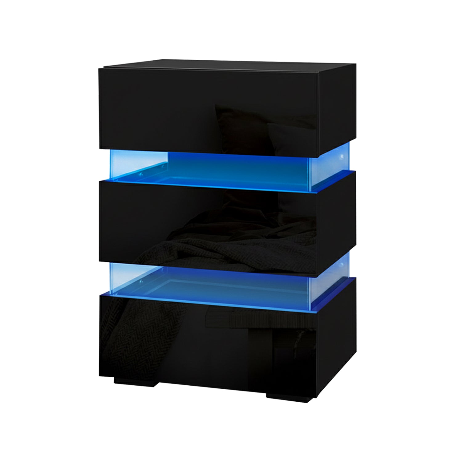 Artiss 2x Bedside Table LED 3 Drawers - LUMI Black-Furniture &gt; Bedroom &gt; Bedside Tables-PEROZ Accessories