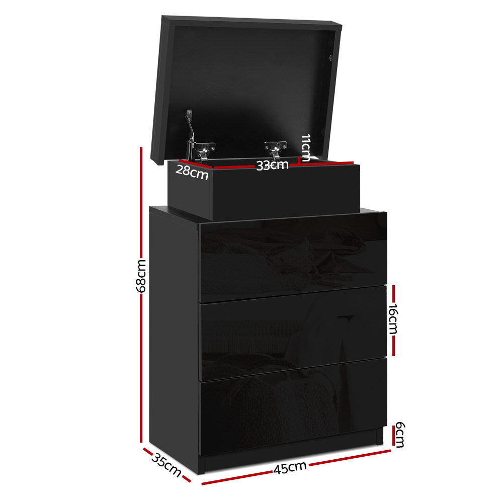 Artiss Bedside Table LED 3 Drawers - COLEY Black-Bedside Tables-PEROZ Accessories