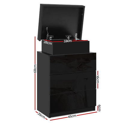 Artiss Bedside Table LED 3 Drawers - COLEY Black-Bedside Tables-PEROZ Accessories