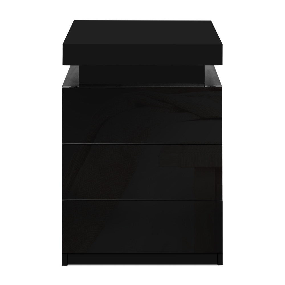 Artiss Bedside Table LED 3 Drawers - COLEY Black-Bedside Tables-PEROZ Accessories