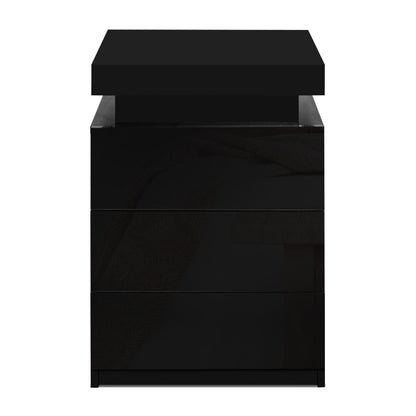 Artiss Bedside Table LED 3 Drawers - COLEY Black-Bedside Tables-PEROZ Accessories