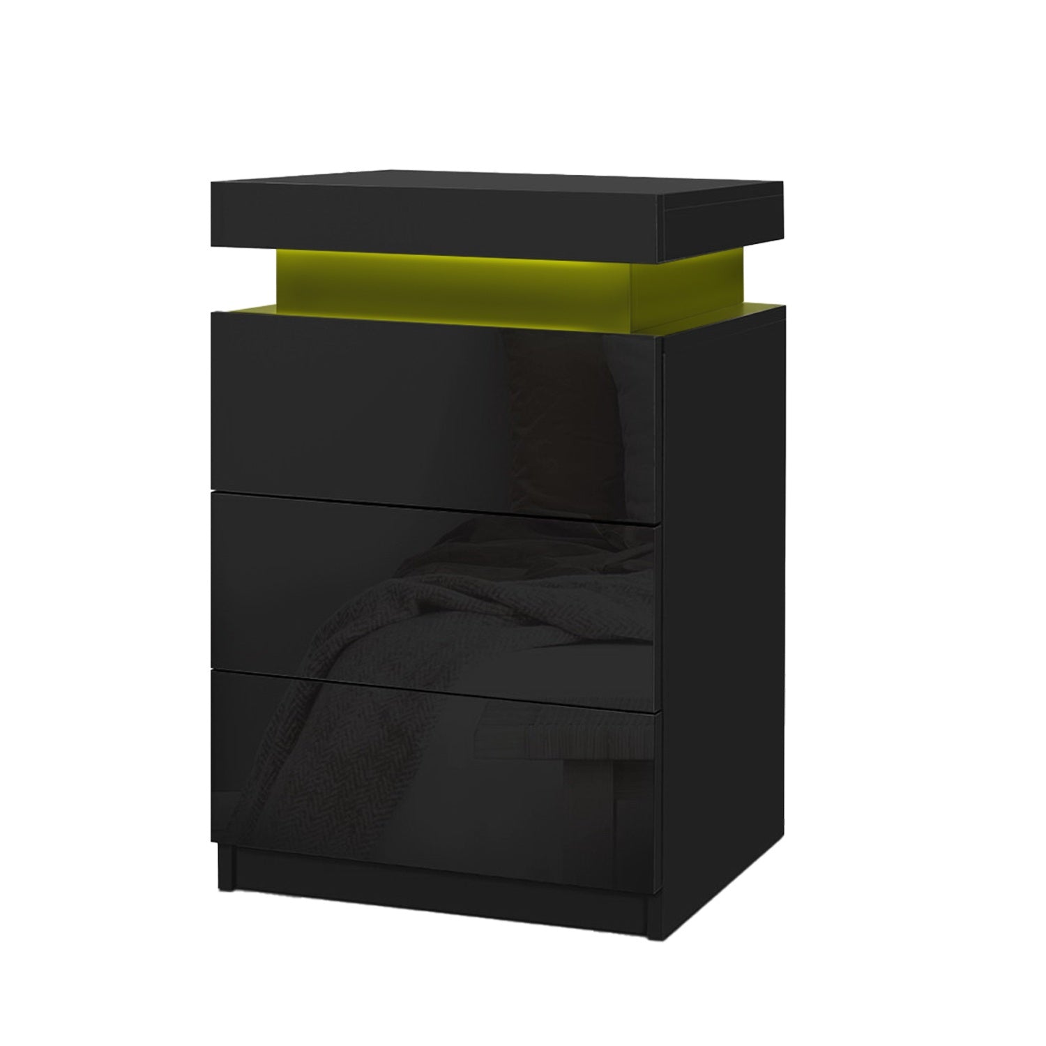 Artiss 2X Bedside Table LED 3 Drawers - COLEY Black-Furniture &gt; Bedroom &gt; Bedside Tables-PEROZ Accessories