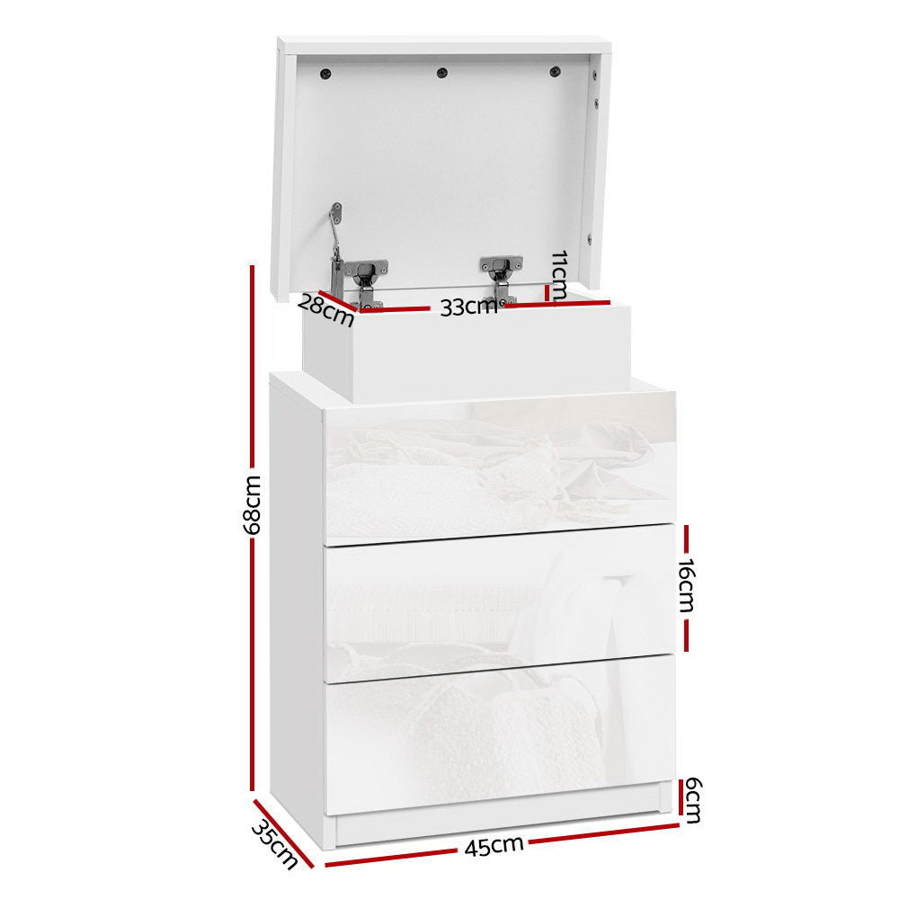 Artiss Bedside Table LED 3 Drawers - COLEY White-Bedside Tables-PEROZ Accessories