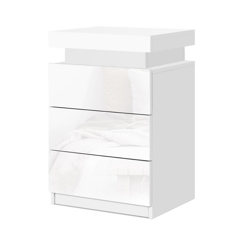 Artiss Bedside Table LED 3 Drawers - COLEY White-Bedside Tables-PEROZ Accessories