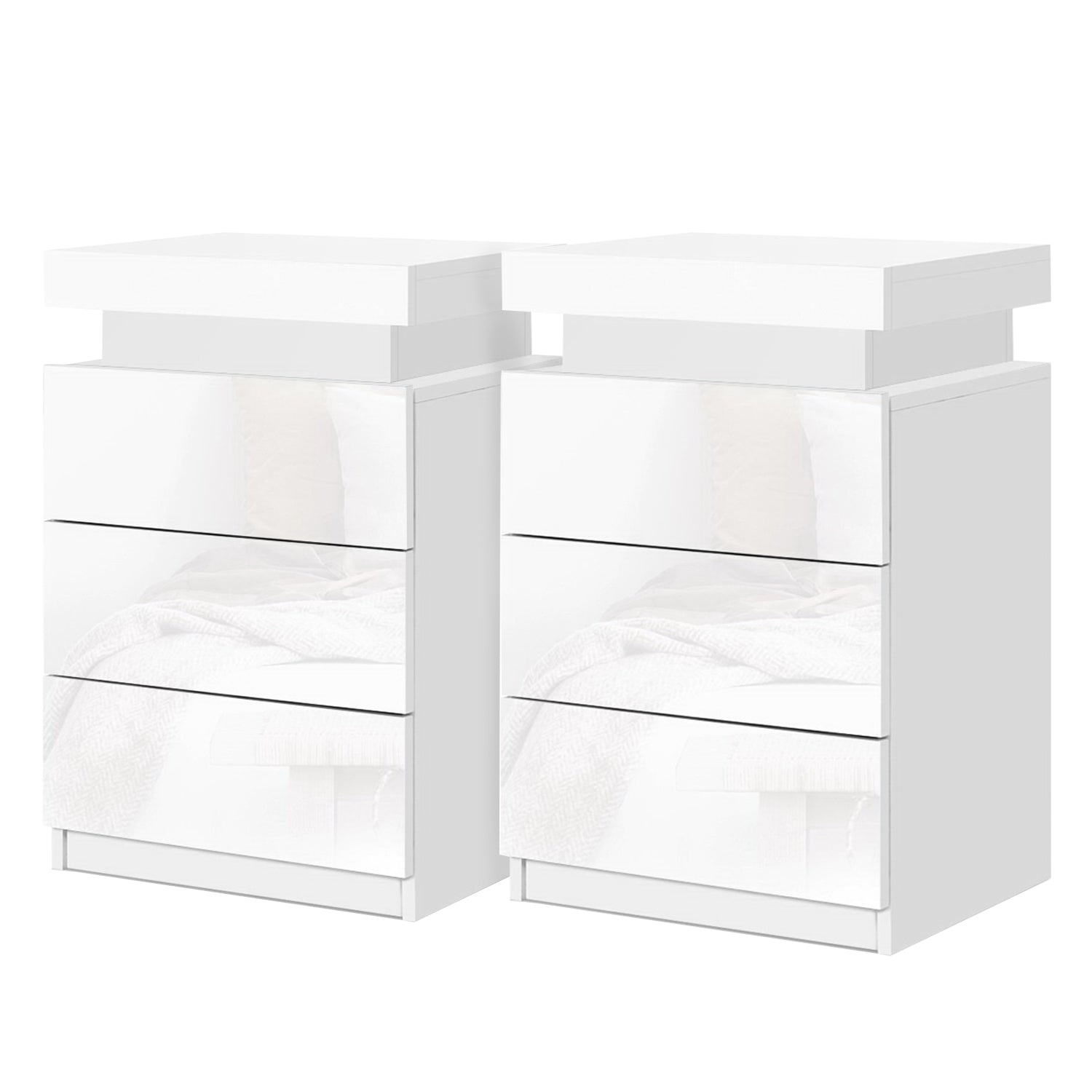 Artiss 2X Bedside Table LED 3 Drawers - COLEY White-Furniture &gt; Bedroom &gt; Bedside Tables-PEROZ Accessories