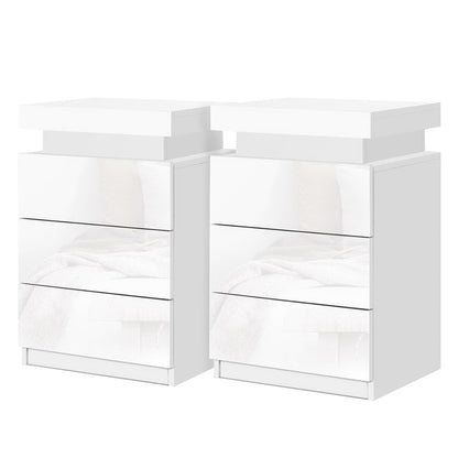 Artiss 2X Bedside Table LED 3 Drawers - COLEY White-Furniture &gt; Bedroom &gt; Bedside Tables-PEROZ Accessories