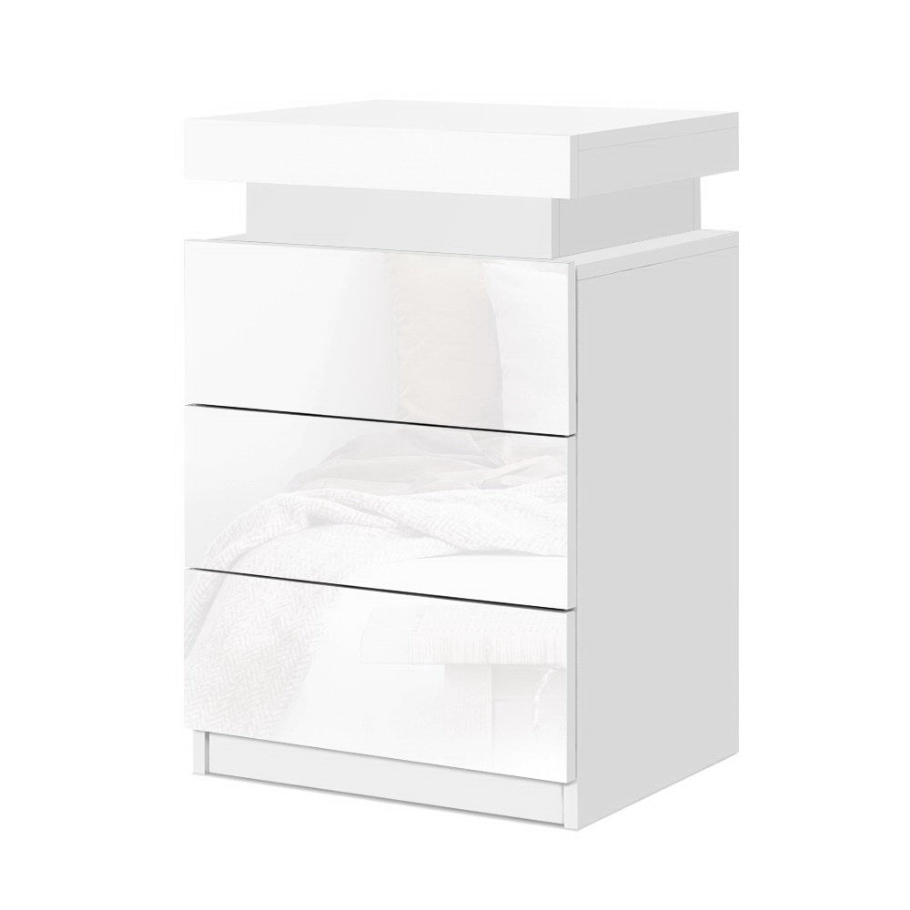 Artiss 2X Bedside Table LED 3 Drawers - COLEY White-Furniture &gt; Bedroom &gt; Bedside Tables-PEROZ Accessories