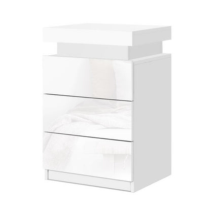Artiss 2X Bedside Table LED 3 Drawers - COLEY White-Furniture &gt; Bedroom &gt; Bedside Tables-PEROZ Accessories