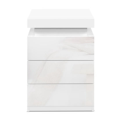 Artiss 2X Bedside Table LED 3 Drawers - COLEY White-Furniture &gt; Bedroom &gt; Bedside Tables-PEROZ Accessories