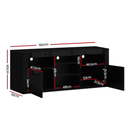 Artiss Entertainment Unit TV Cabinet LED 160cm Black Bobi-Entertainment Units-PEROZ Accessories