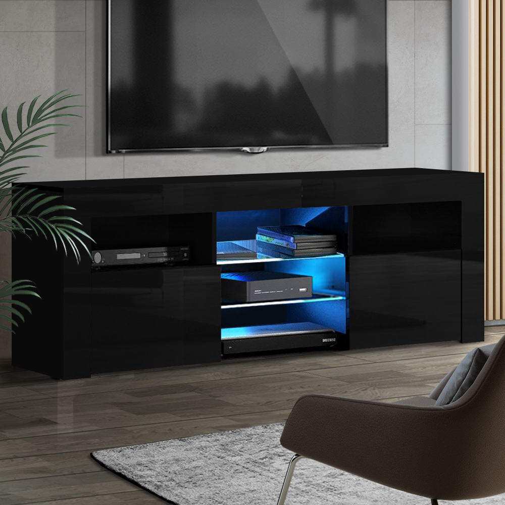 Artiss Entertainment Unit TV Cabinet LED 160cm Black Bobi-Entertainment Units-PEROZ Accessories