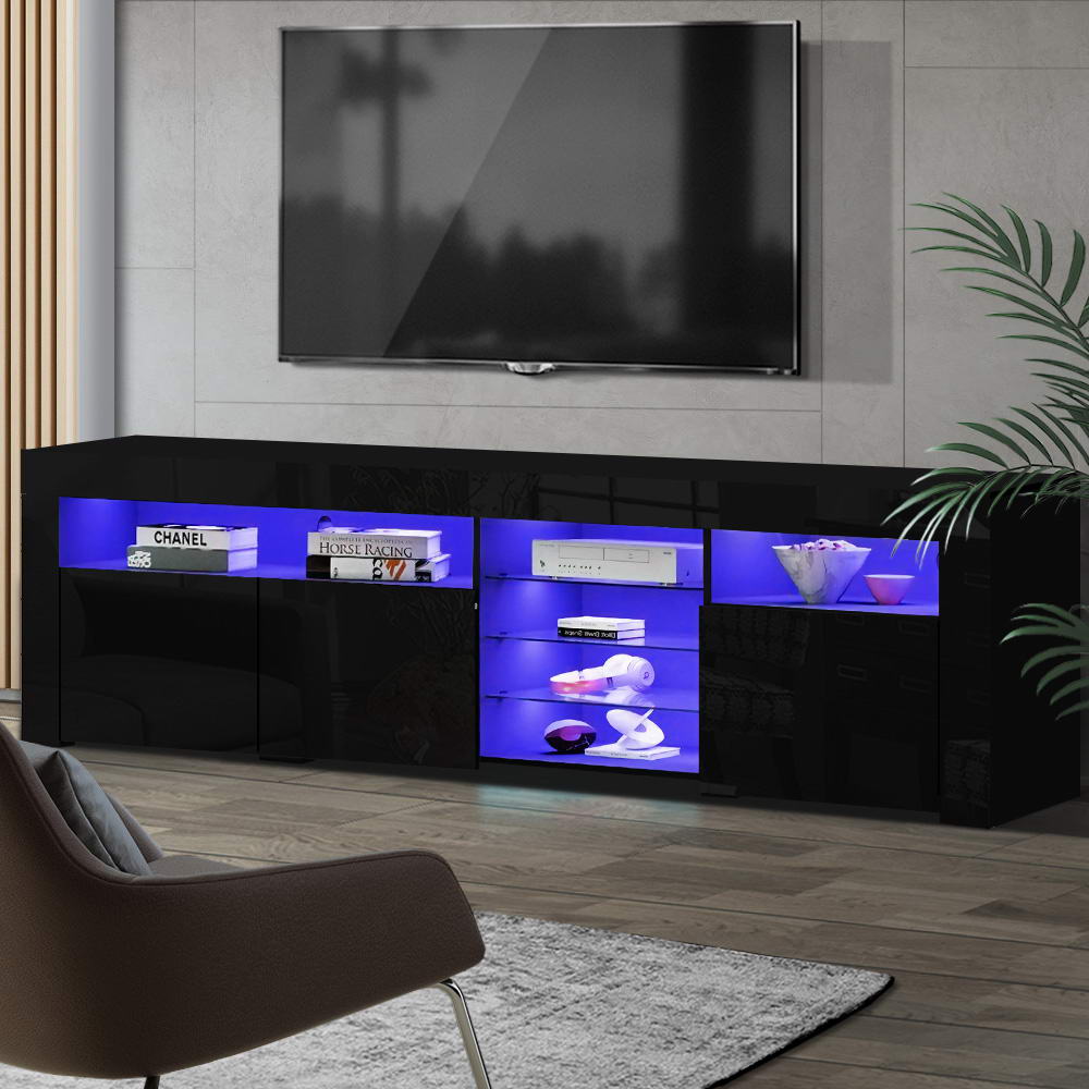 Artiss Entertainment Unit TV Cabinet LED 180cm Black Bobi-Entertainment Units-PEROZ Accessories