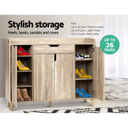 Artiss Shoe Rack Cabinet 26 Pairs Adjustable Pine Cissy-Shoe Storage Cabinets-PEROZ Accessories
