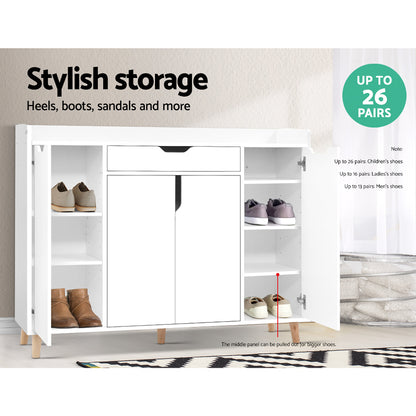 Artiss Shoe Rack Cabinet 26 Pairs Adjustable White Cissy-Shoe Storage Cabinets-PEROZ Accessories