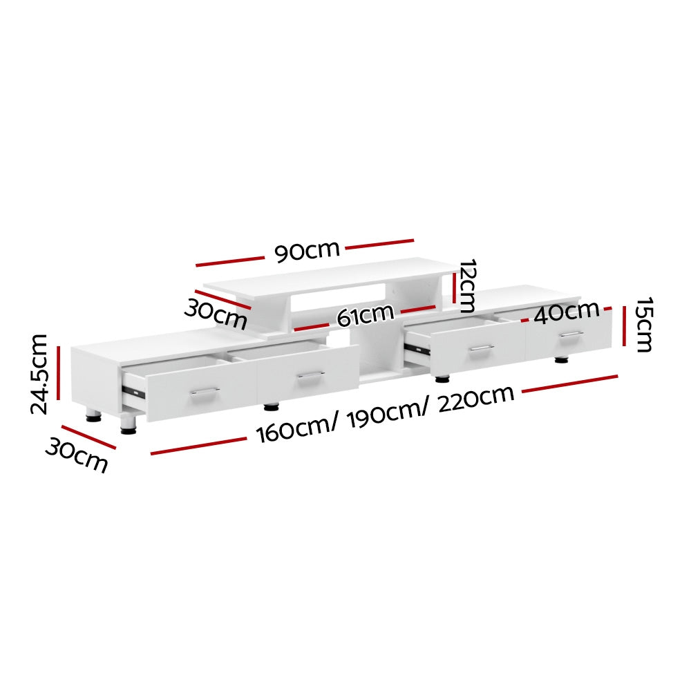 Artiss TV Cabinet Entertainment Unit Extendable 160CM To 220CM White-Entertainment Units-PEROZ Accessories