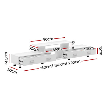 Artiss TV Cabinet Entertainment Unit Extendable 160CM To 220CM White-Entertainment Units-PEROZ Accessories