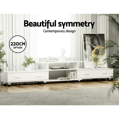 Artiss TV Cabinet Entertainment Unit Extendable 160CM To 220CM White-Entertainment Units-PEROZ Accessories