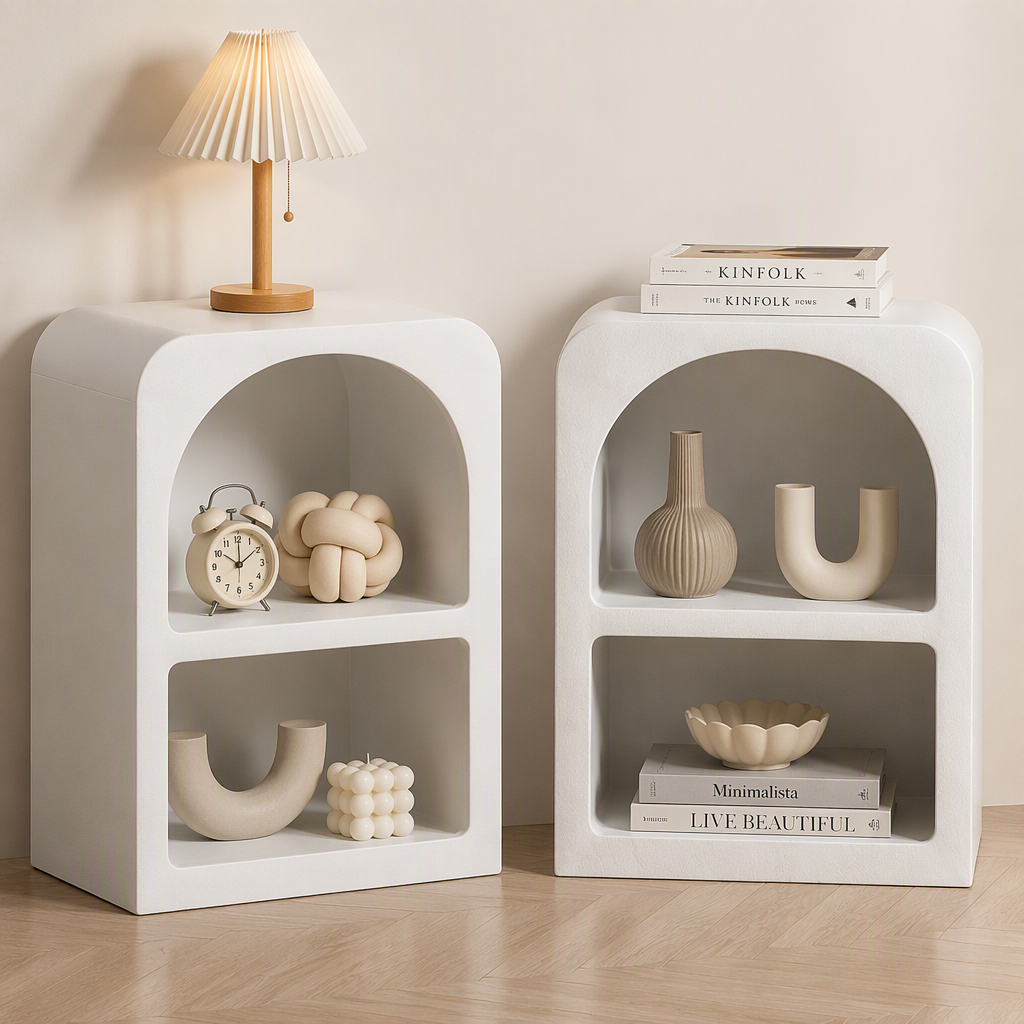 Artiss 2x Bedside Table 2 Shelves - ARCHED White-Furniture > Bedroom > Bedside Tables-PEROZ Accessories