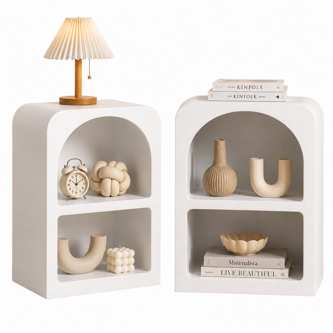 Artiss 2x Bedside Table 2 Shelves - ARCHED White-Furniture > Bedroom > Bedside Tables-PEROZ Accessories