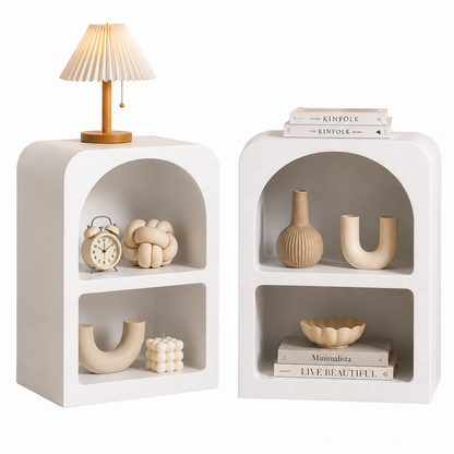 Artiss 2x Bedside Table 2 Shelves - ARCHED White