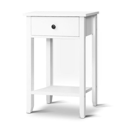 Artiss Bedside Table 1 Drawer with Shelf - BOWIE White-Bedside Tables-PEROZ Accessories