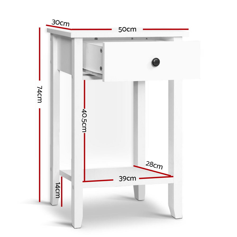 Artiss Bedside Table 1 Drawer with Shelf - BOWIE White-Bedside Tables-PEROZ Accessories