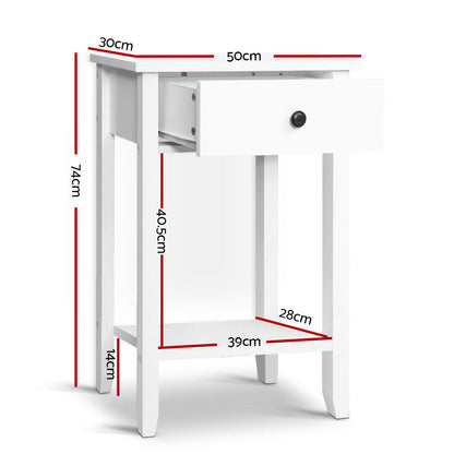 Artiss Bedside Table 1 Drawer with Shelf - BOWIE White-Bedside Tables-PEROZ Accessories