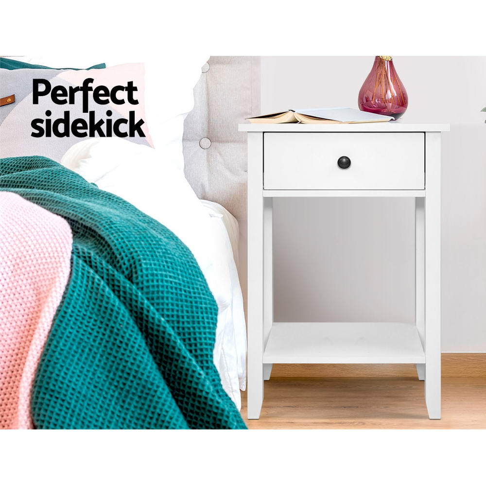 Artiss Bedside Table 1 Drawer with Shelf - BOWIE White-Bedside Tables-PEROZ Accessories
