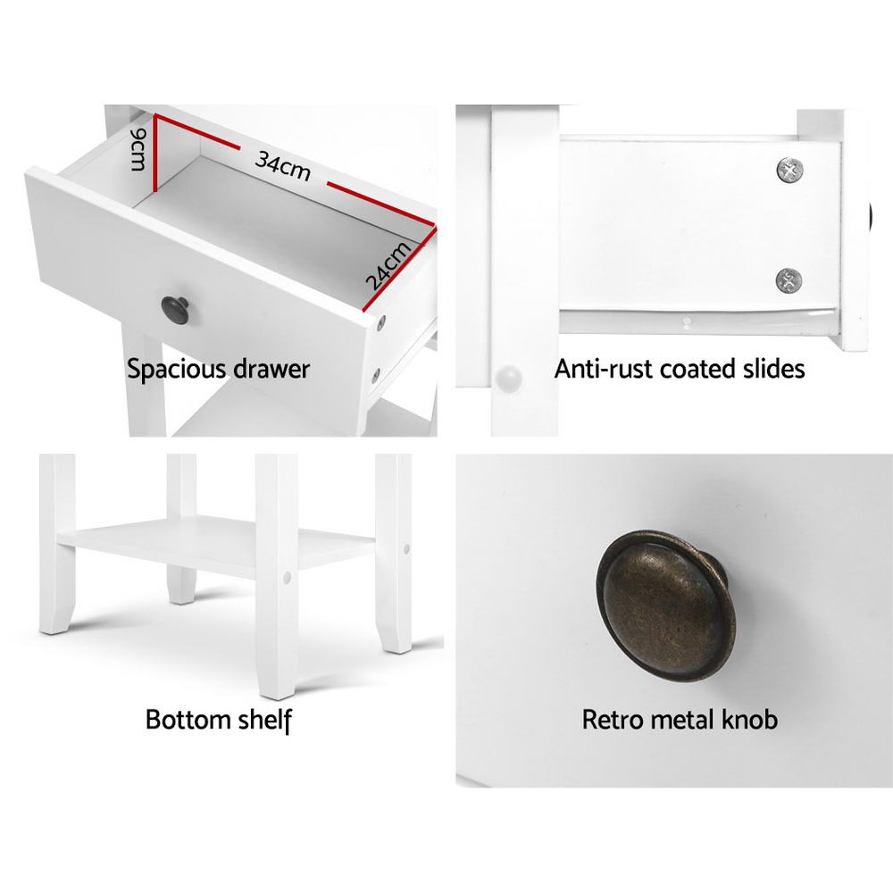 Artiss Bedside Table 1 Drawer with Shelf - BOWIE White-Bedside Tables-PEROZ Accessories