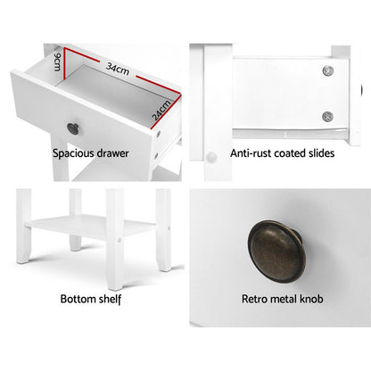 Artiss Bedside Table 1 Drawer with Shelf - BOWIE White-Bedside Tables-PEROZ Accessories