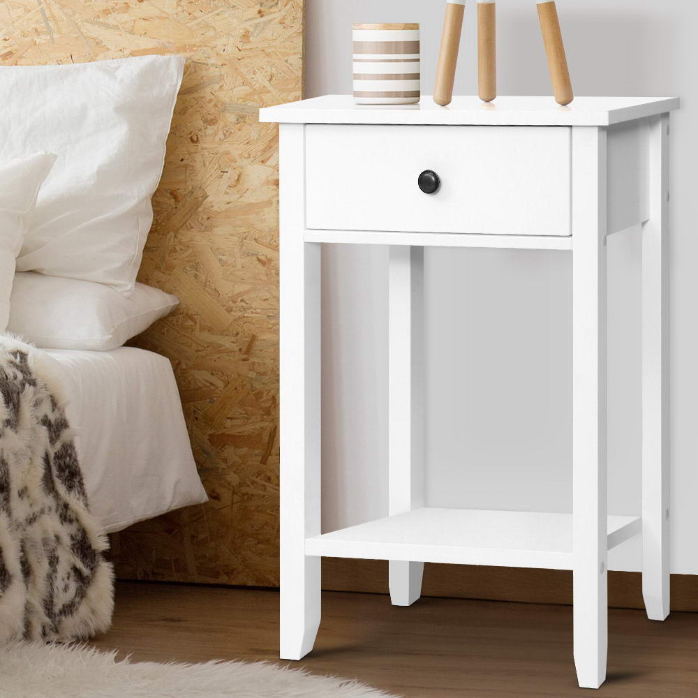 Artiss Bedside Table 1 Drawer with Shelf - BOWIE White-Bedside Tables-PEROZ Accessories
