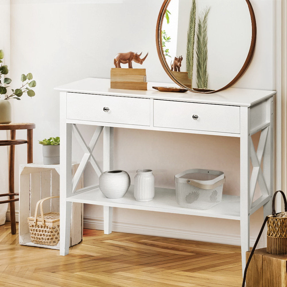 Artiss Console Table 2 Drawers 100CM White Chole-Console Tables-PEROZ Accessories