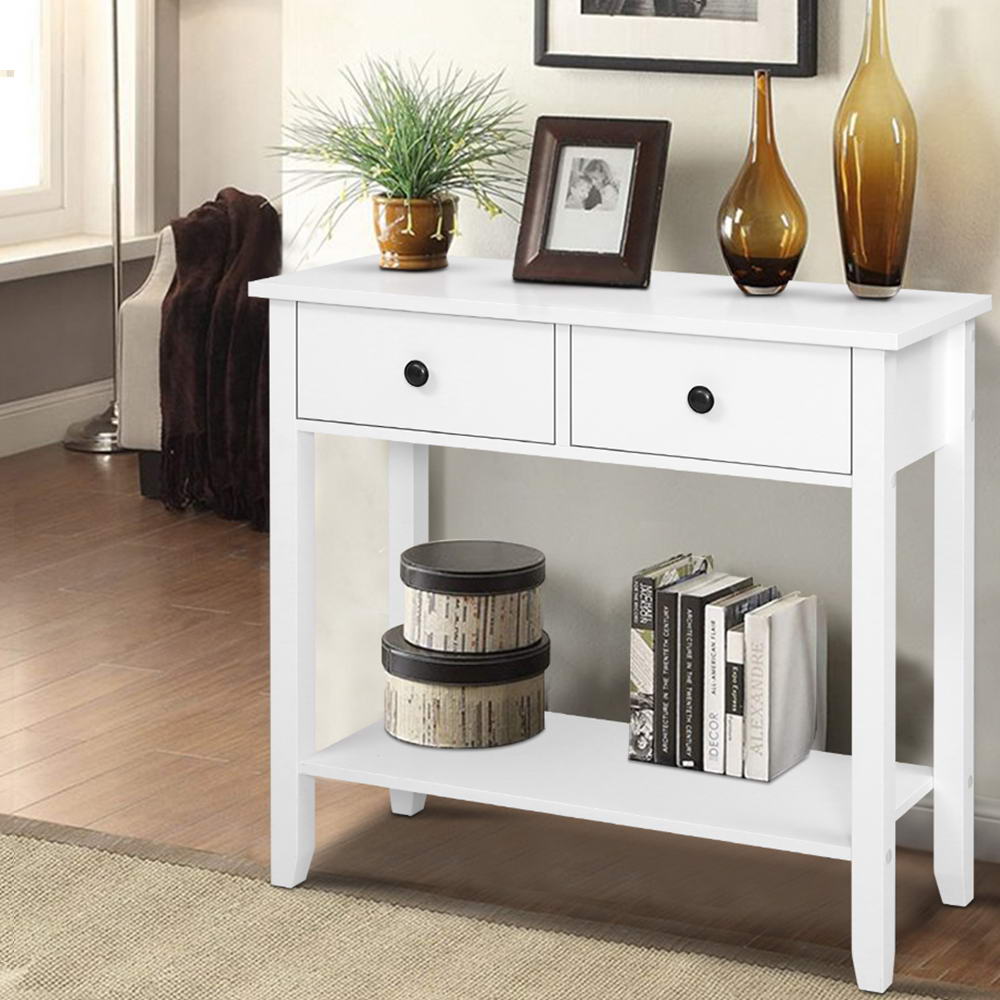 Artiss Console Table 2 Drawers 80CM White Chole-Console Tables-PEROZ Accessories