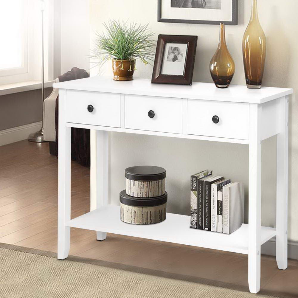 Artiss Console Table 3 Drawers 100CM White Chole-Console Tables-PEROZ Accessories