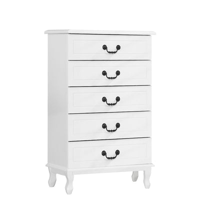 Artiss 5 Chest of Drawers - KUBI White-Furniture &gt; Bedroom-PEROZ Accessories