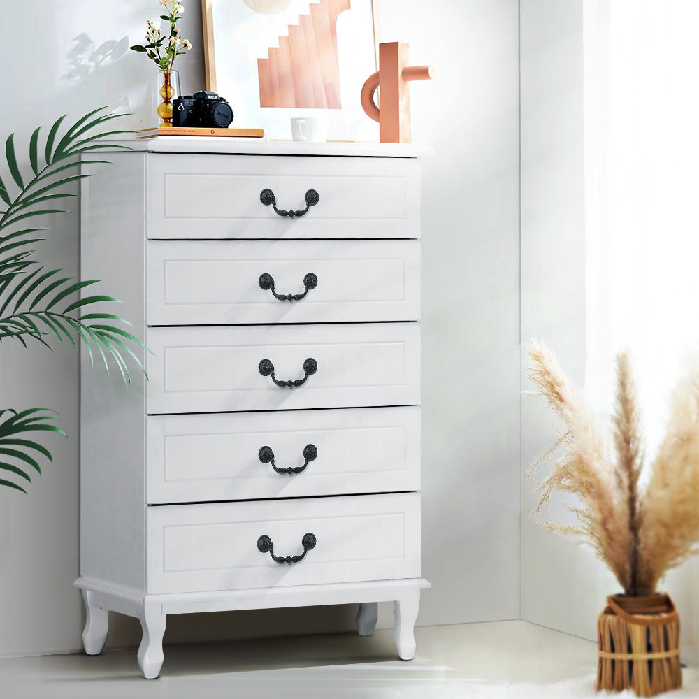 Artiss 5 Chest of Drawers - KUBI White-Furniture > Bedroom-PEROZ Accessories