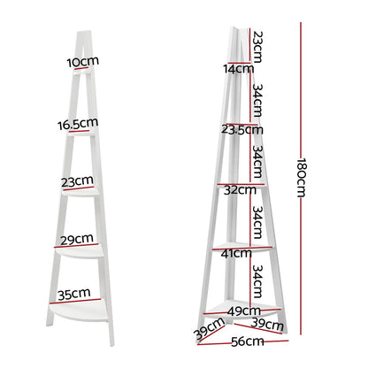 Artiss Bookshelf Corner Shelf 5 Tiers - CANE White-Furniture &gt; Living Room-PEROZ Accessories