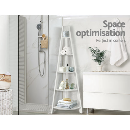 Artiss Bookshelf Corner Shelf 5 Tiers - CANE White-Furniture &gt; Living Room-PEROZ Accessories