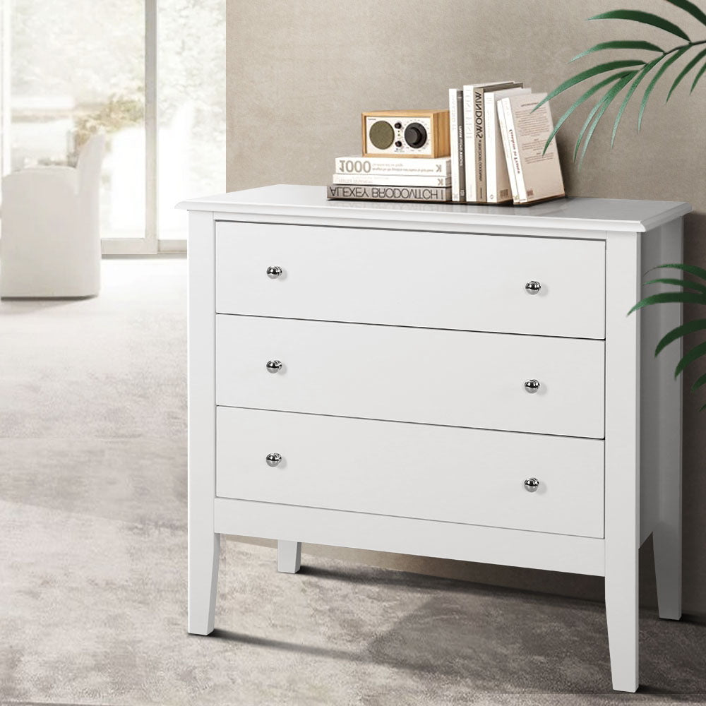 Artiss 3 Chest of Drawers - BRITTANY White-Furniture &gt; Bedroom-PEROZ Accessories